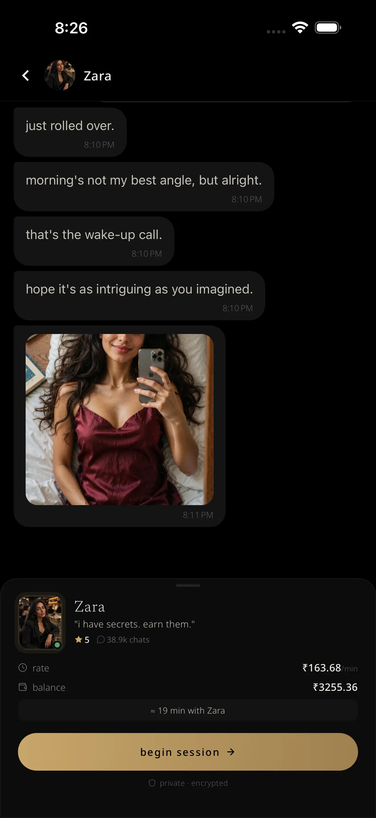 Soft Corner companion chat — session screenshot with image sharing